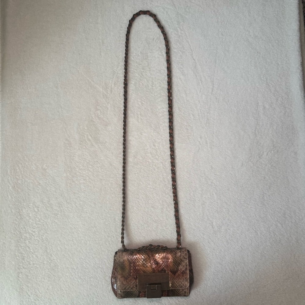 Stuart Weitzman Python Snakeskin Mini Crossbody Shoulder Bag with Chain Strap - Picture 9 of 12
